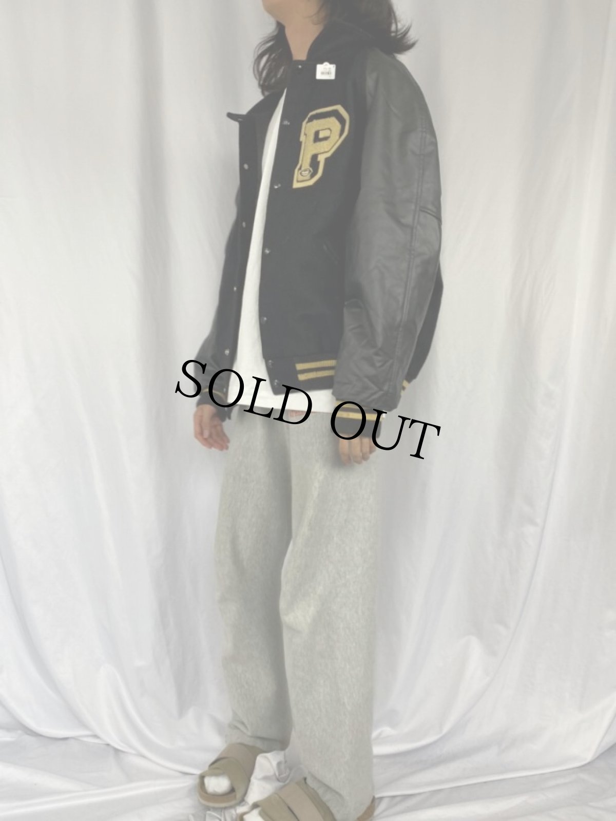 画像3: 90's GAME USA製 パッチ付き ウール×レザースタジャン XL (3)