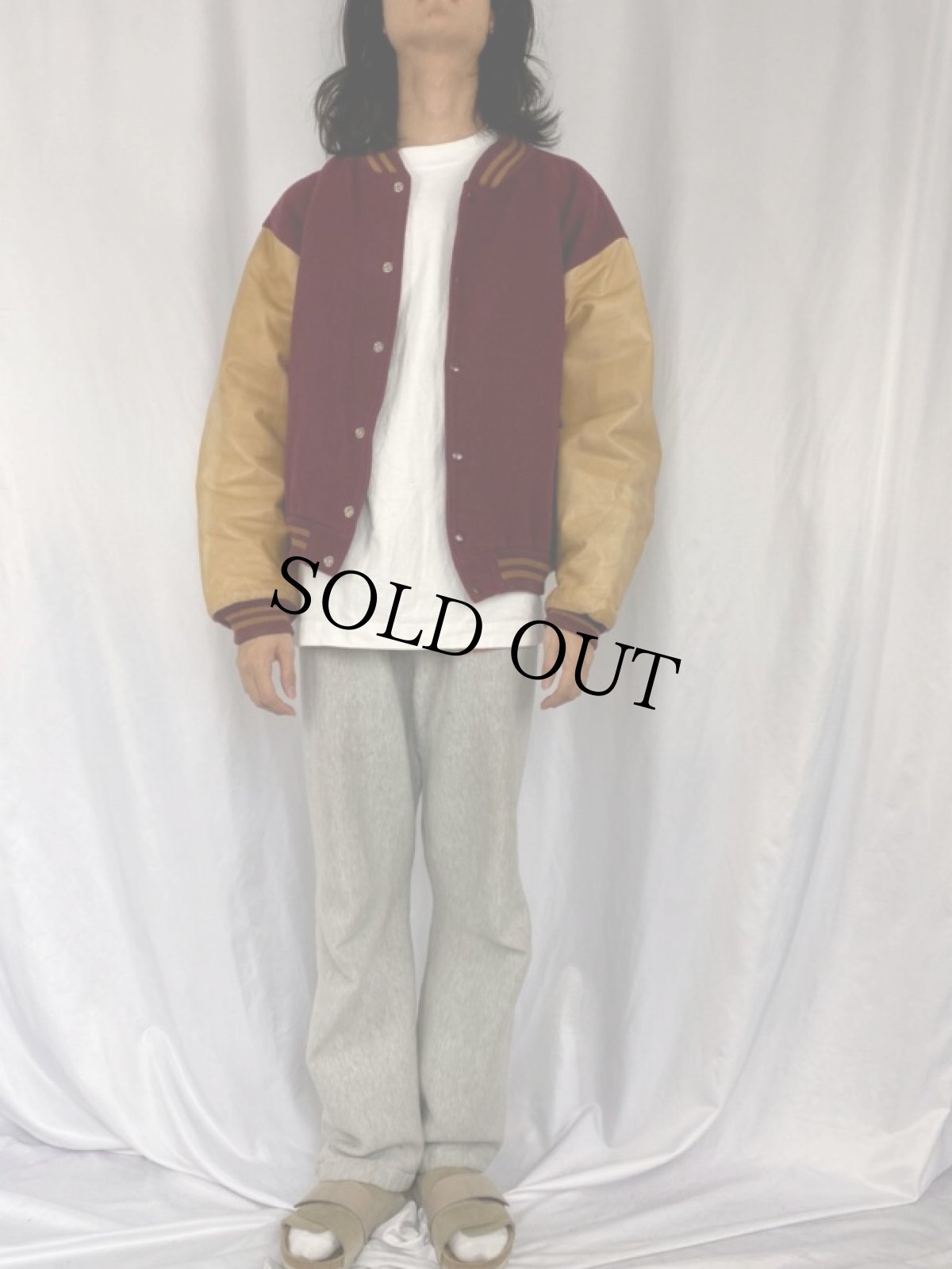 画像2: 80's BROOKS BROTHERS USA製 ウール×レザースタジャン XL (2)