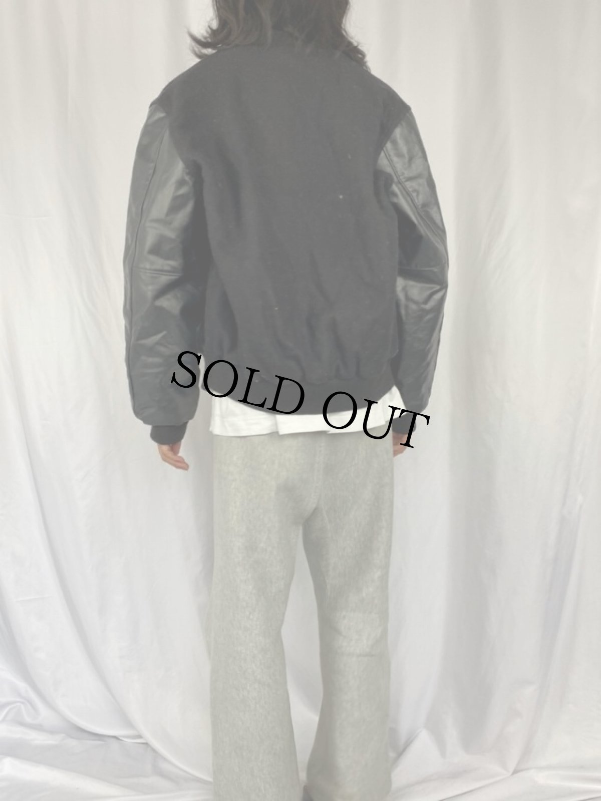 画像4: 2000's HOLLOWAY ウール×レザースタジャン L (4)