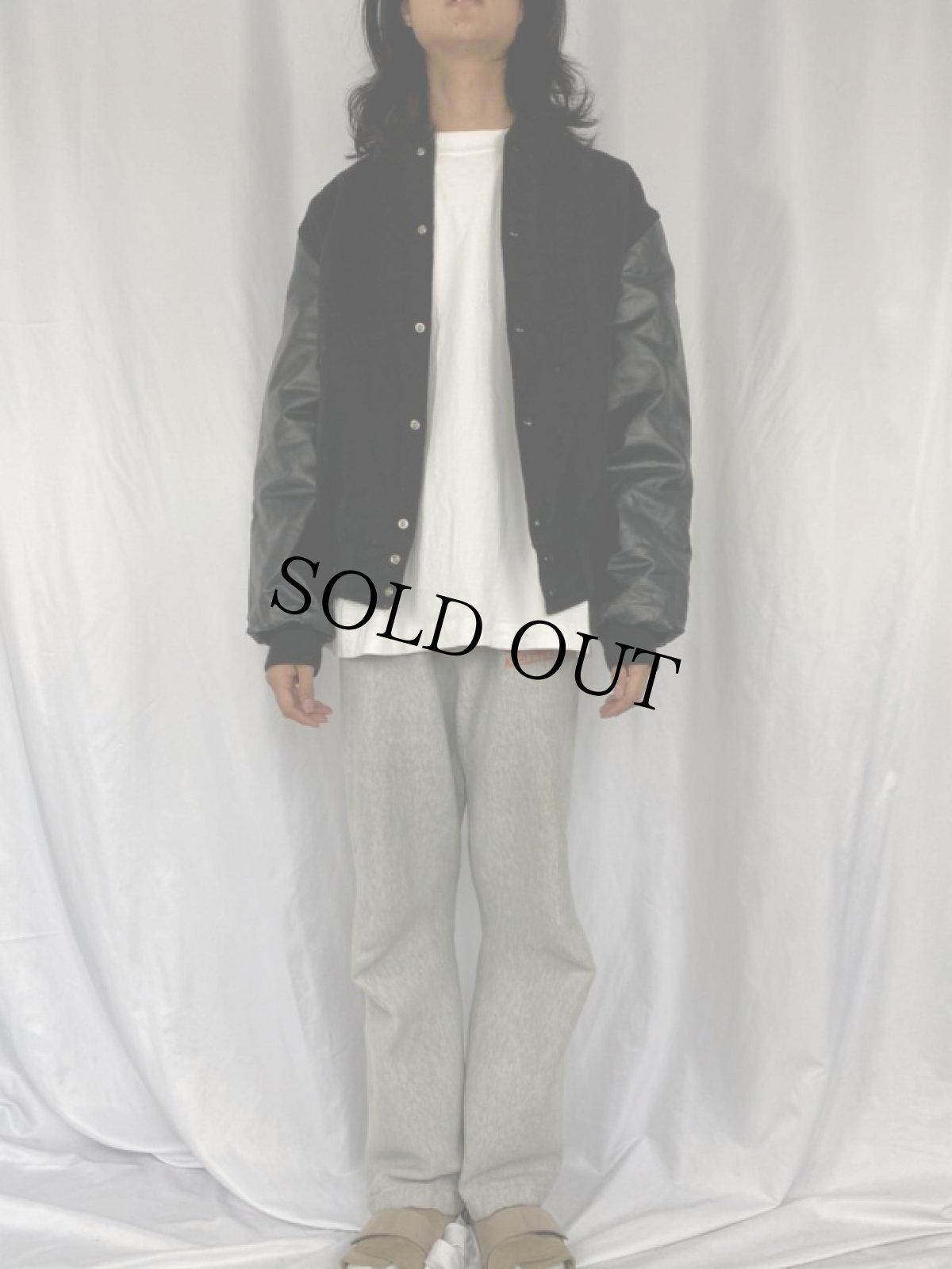 画像2: 2000's HOLLOWAY ウール×レザースタジャン L (2)