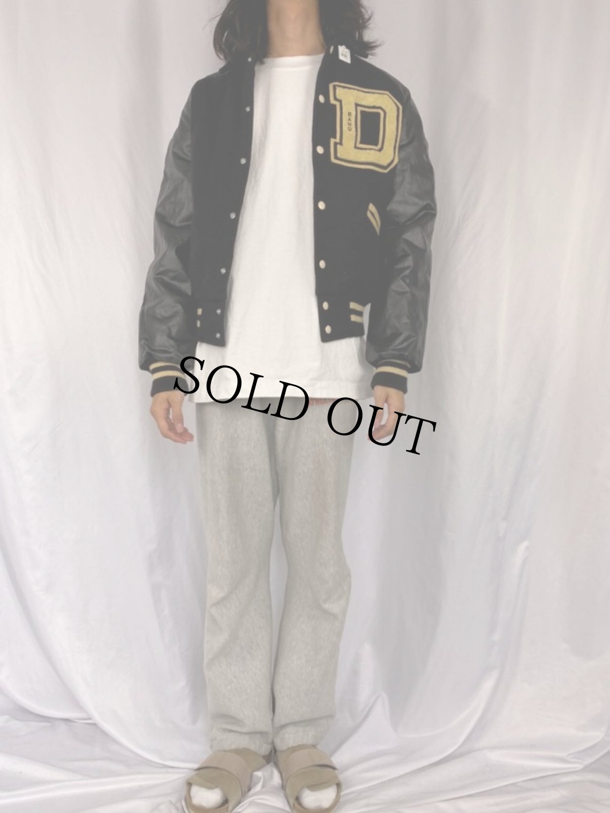 画像2: Meca パッチ付き ウール×レザースタジャン M (2)