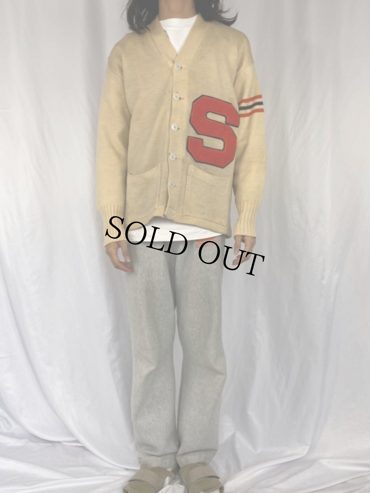 画像2: 60〜70's DICK FISCHER レタードニットカーディガン (2)