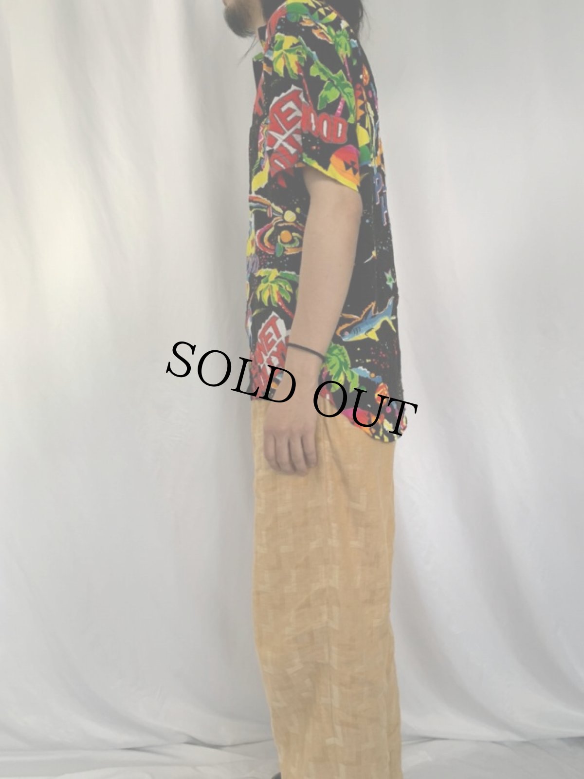 画像3: JAMS WORLD "PLANET HOLLYWOOD" 総柄プリント レーヨンシャツ S (3)