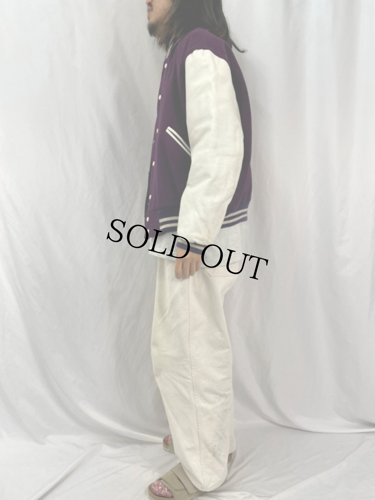 画像3: 80〜90's BUTWIN USA製 ウール×レザースタジャン size46 (3)