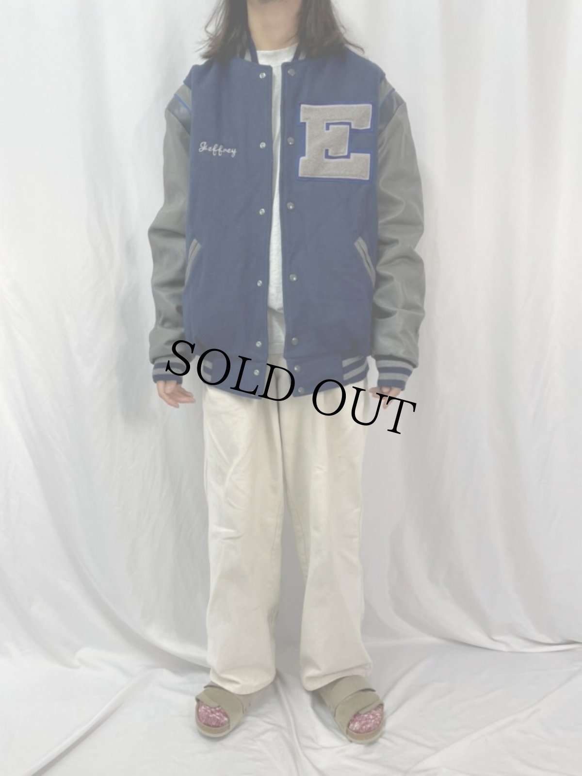 画像3: パッチ付き ウール×レザースタジャン XXL (3)