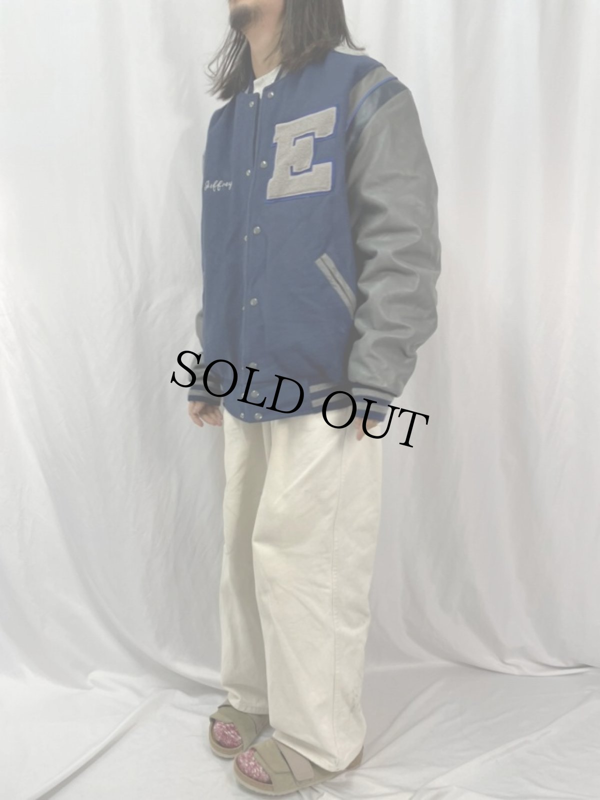 画像4: パッチ付き ウール×レザースタジャン XXL (4)