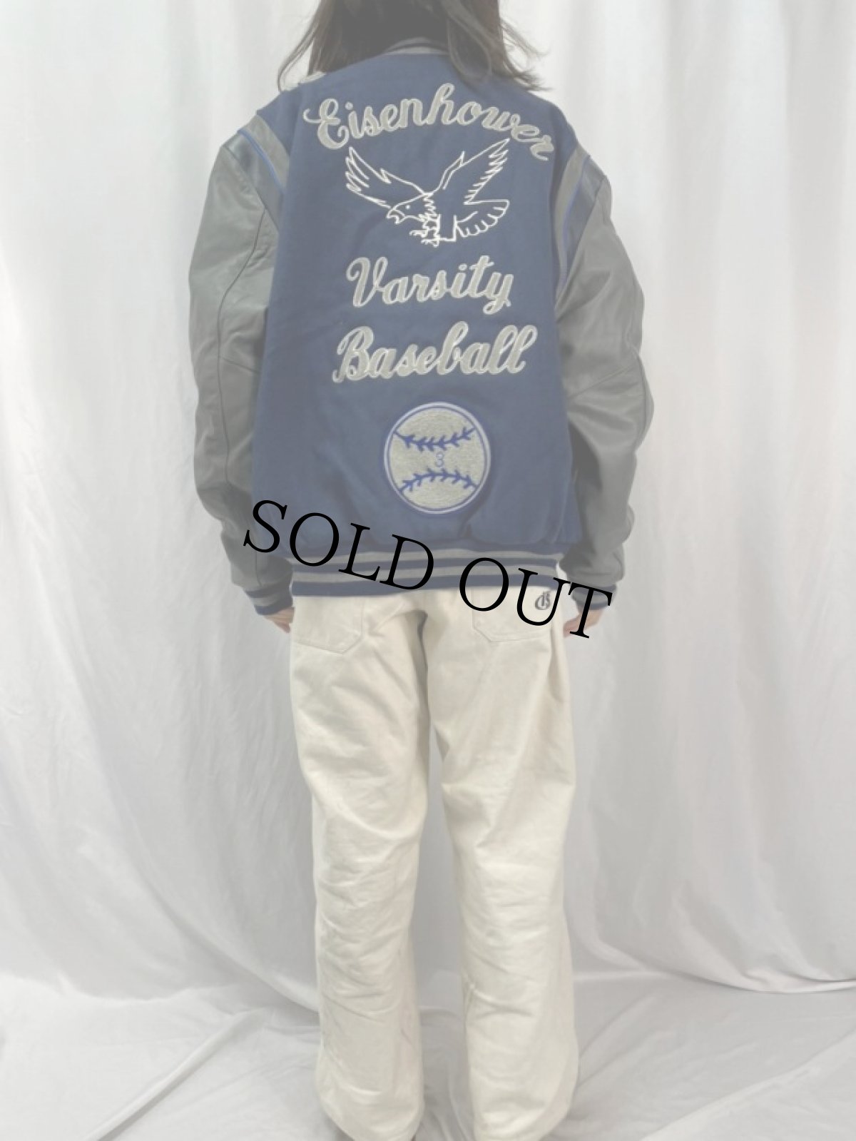 画像5: パッチ付き ウール×レザースタジャン XXL (5)