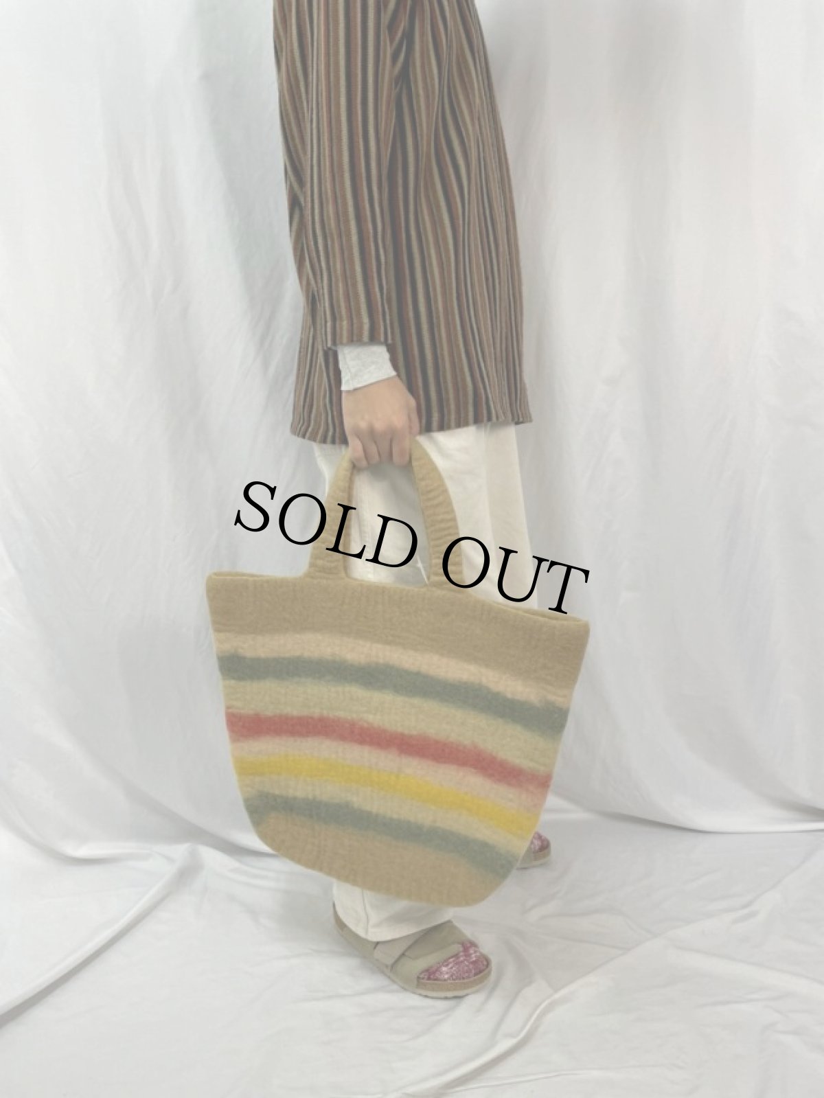 画像2: ボーダー柄 ウールトートバッグ (2)