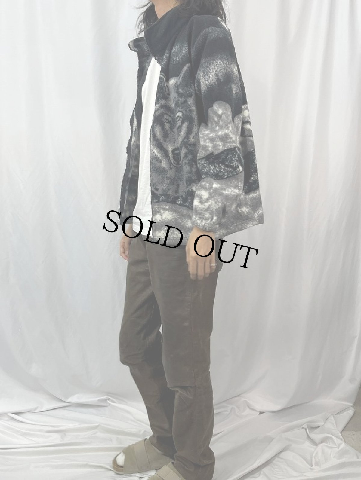 画像3: オオカミ柄 フリースジャケット 42/44 (3)