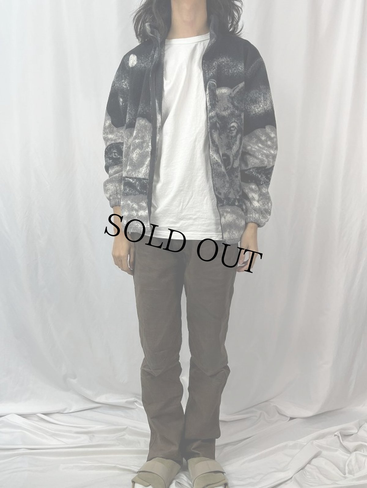 画像2: オオカミ柄 フリースジャケット 42/44 (2)