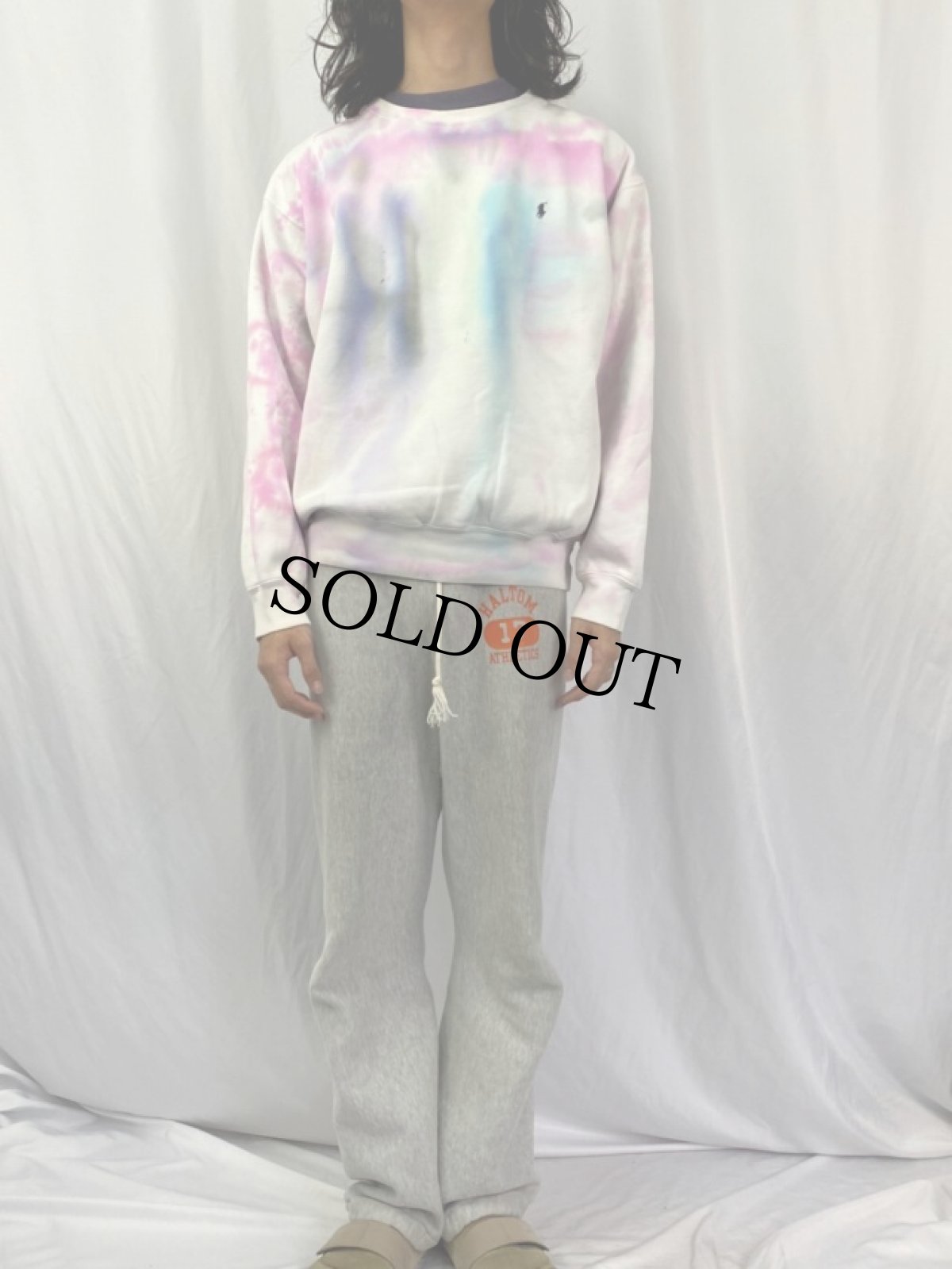 画像2: 90's POLO Ralph Lauren ロゴ刺繍 タイダイ染めスウェット L (2)