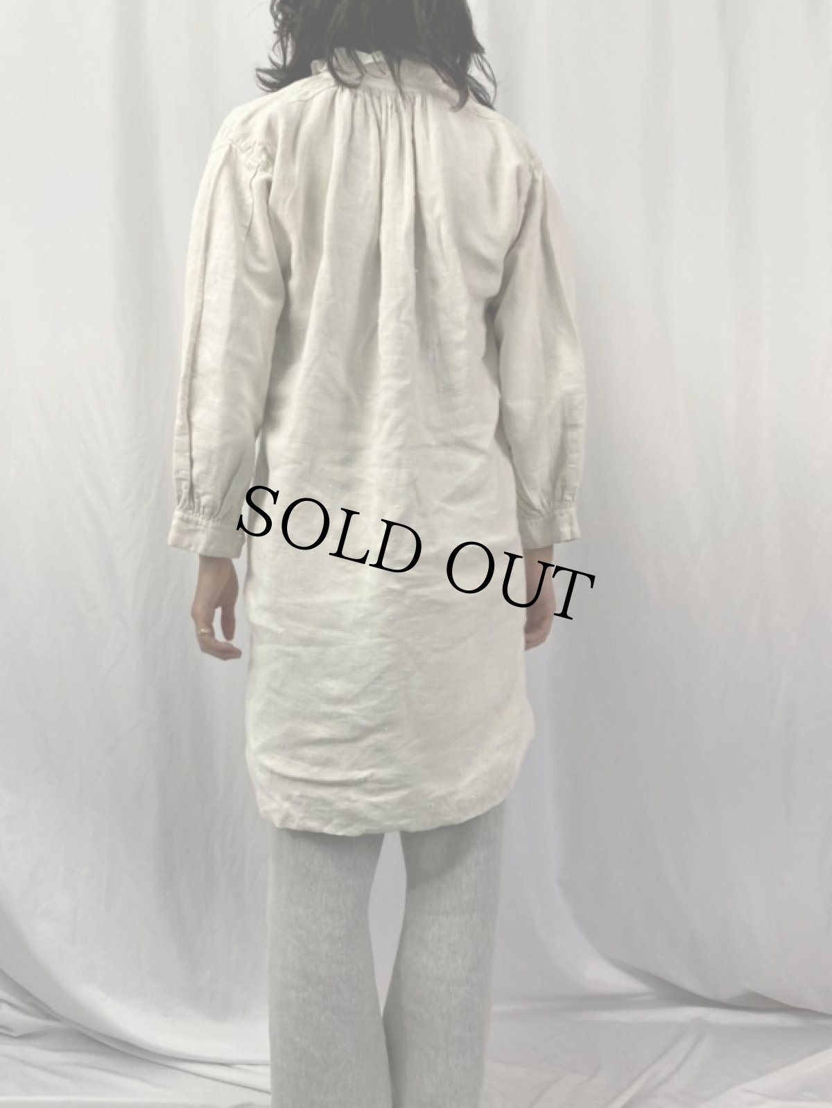 画像4: 1900〜1920s French Antiques プリーツデザイン リネンスモックシャツ (4)