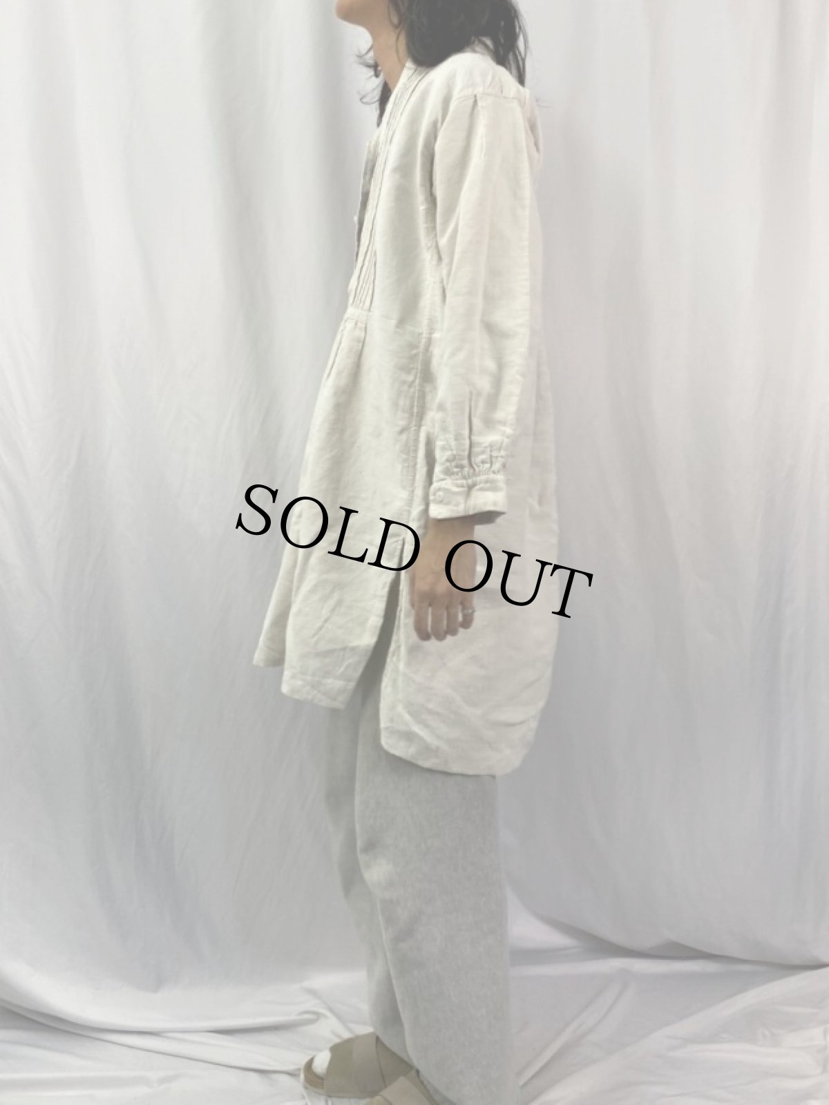 画像3: 1900〜1920s French Antiques プリーツデザイン リネンスモックシャツ (3)