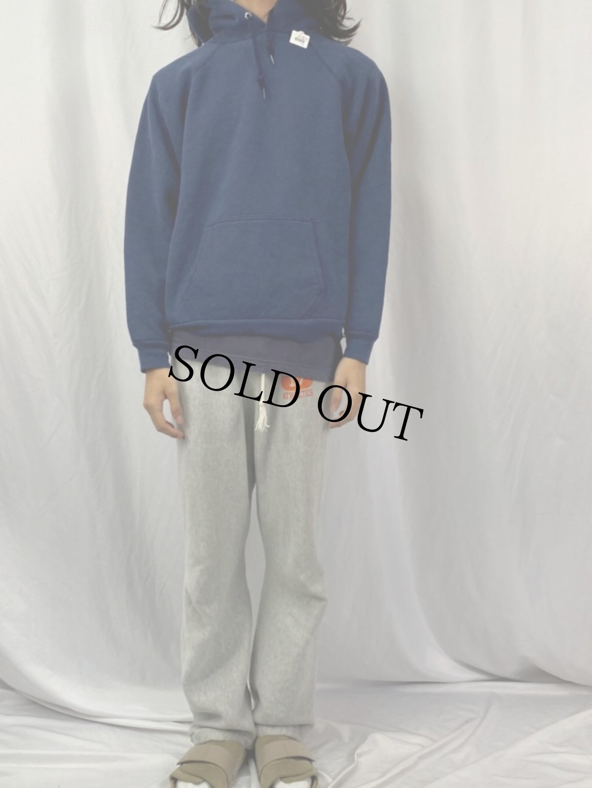 画像2: 80's DISCUS USA製 無地 ラグランスウェットフーディ XL NAVY (2)