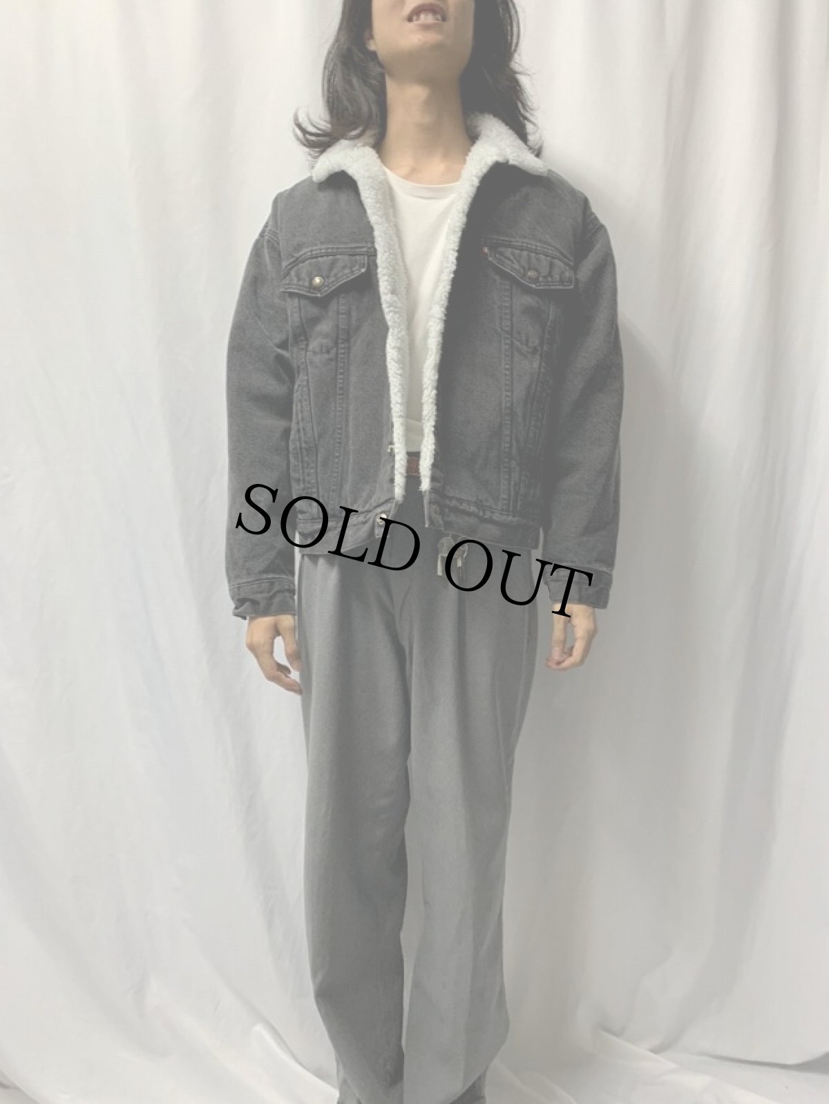 画像2: 90's Levi's 70609 USA製 ブラックデニム ボアジャケット L (2)