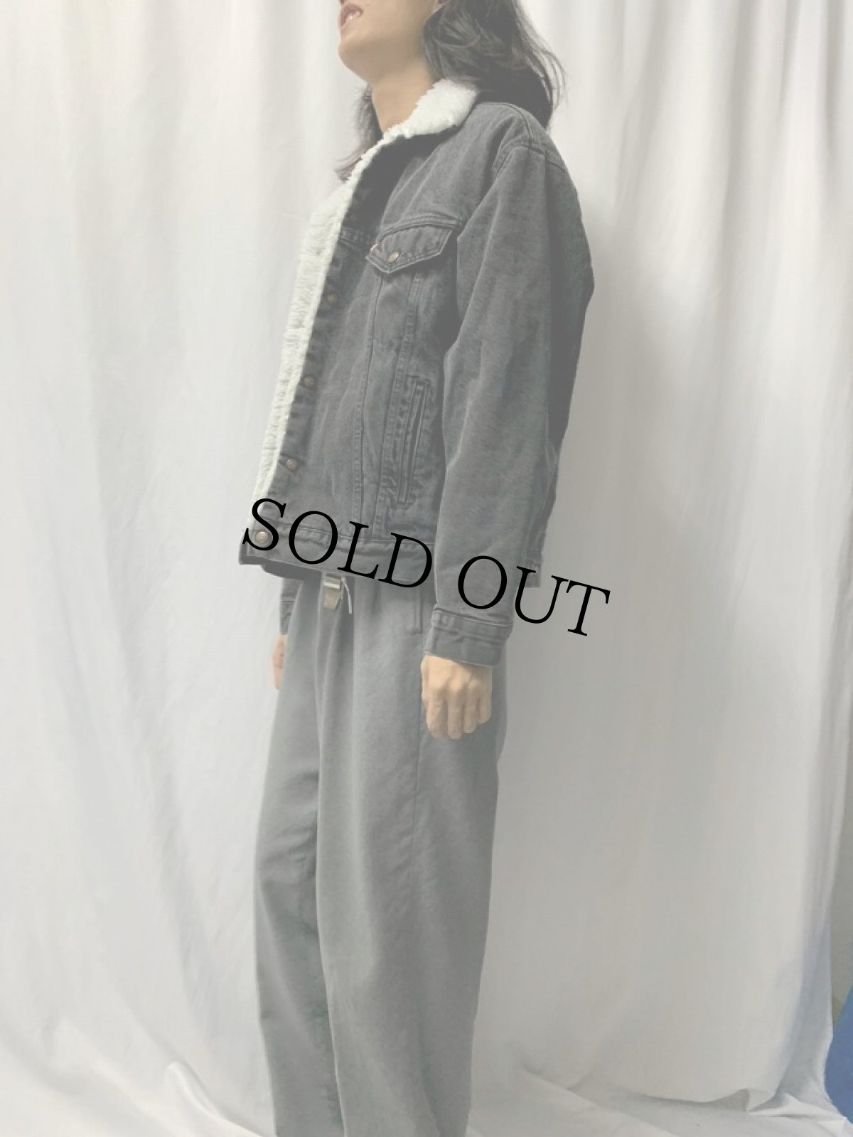 画像3: 90's Levi's 70609 USA製 ブラックデニム ボアジャケット L (3)