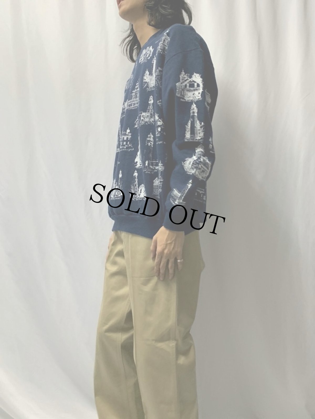 画像3: 90's MICHIGAN RAG USA製 ライトハウス柄 スウェット XL (3)