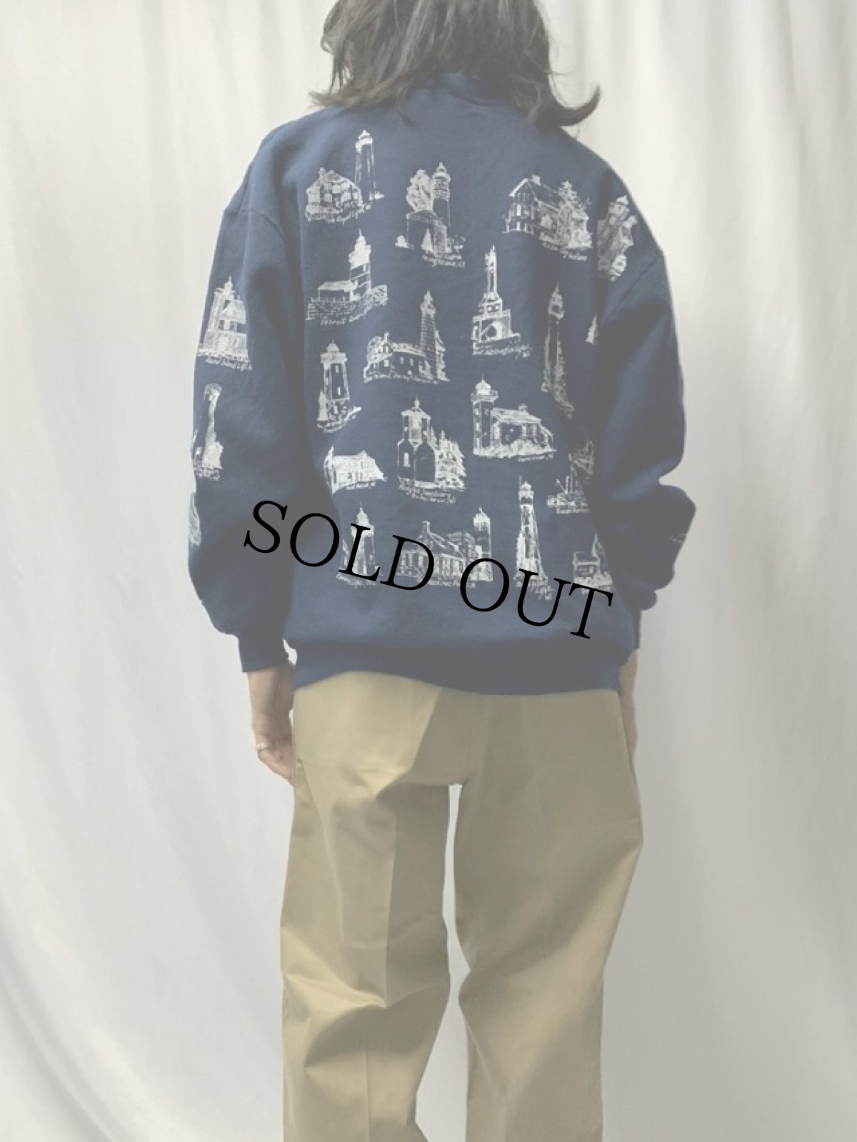 画像4: 90's MICHIGAN RAG USA製 ライトハウス柄 スウェット XL (4)