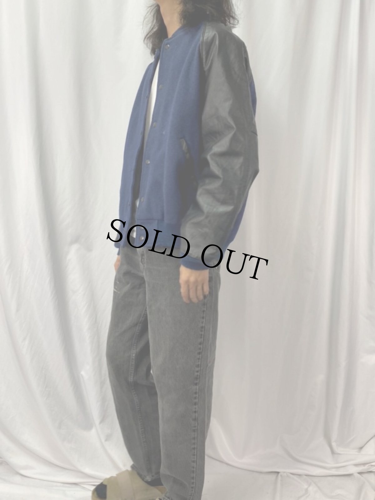 画像3: USA製 レザーパッチ付き ウール×レザースタジャン XL (3)