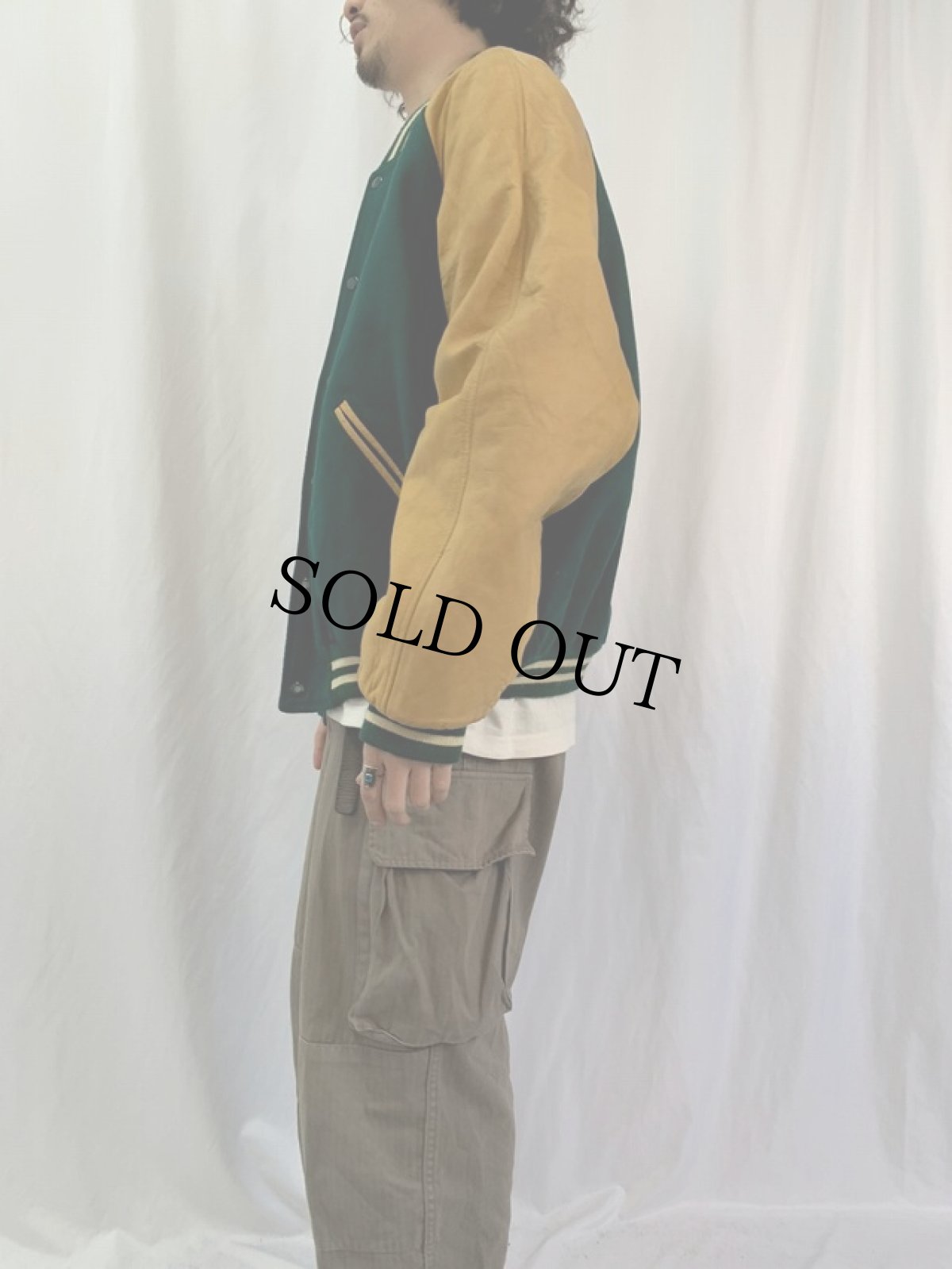 画像3: 80's BROOKS BROTHERS USA製 レザー×ウールスタジャン XL (3)