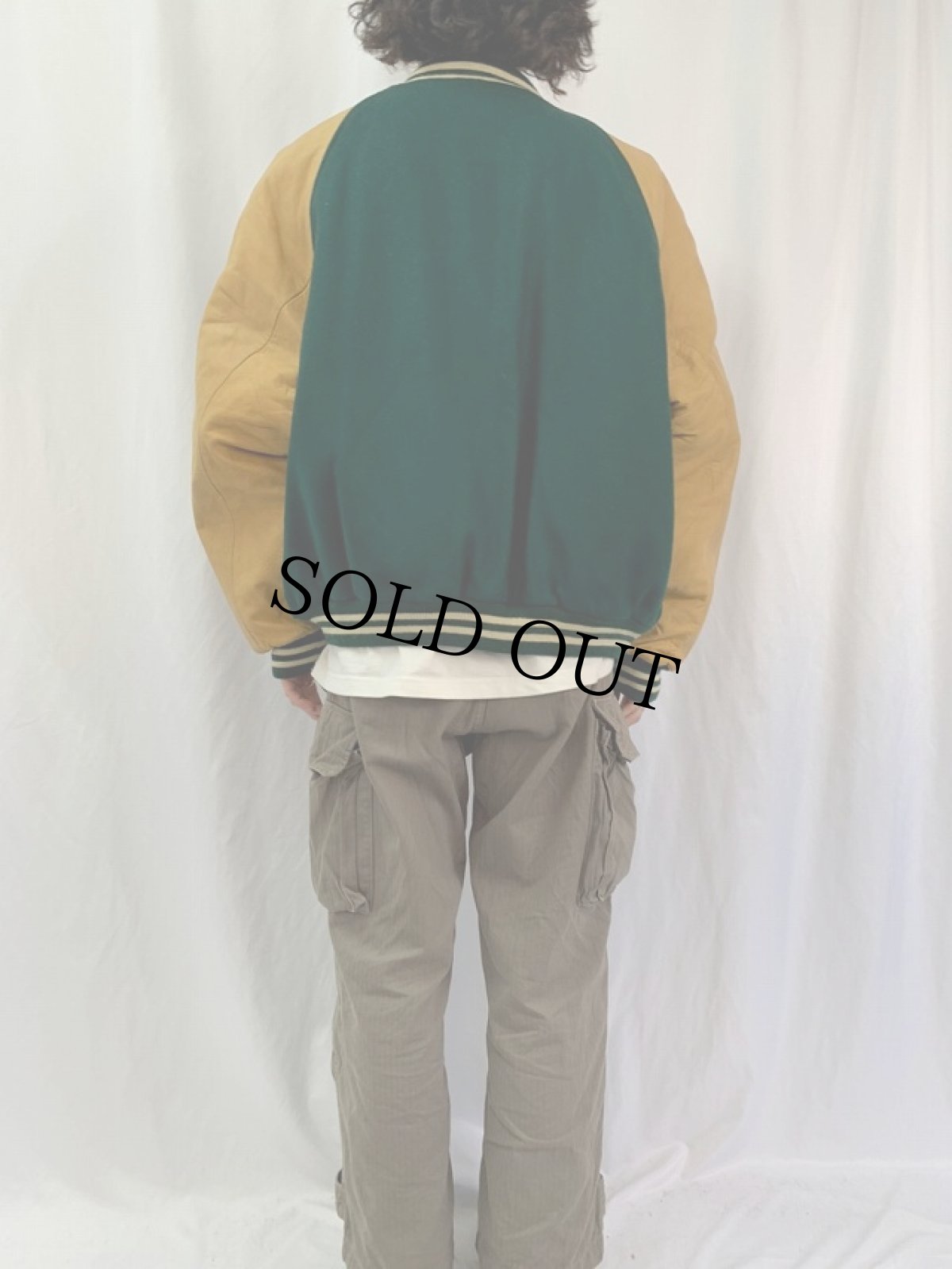 画像4: 80's BROOKS BROTHERS USA製 レザー×ウールスタジャン XL (4)