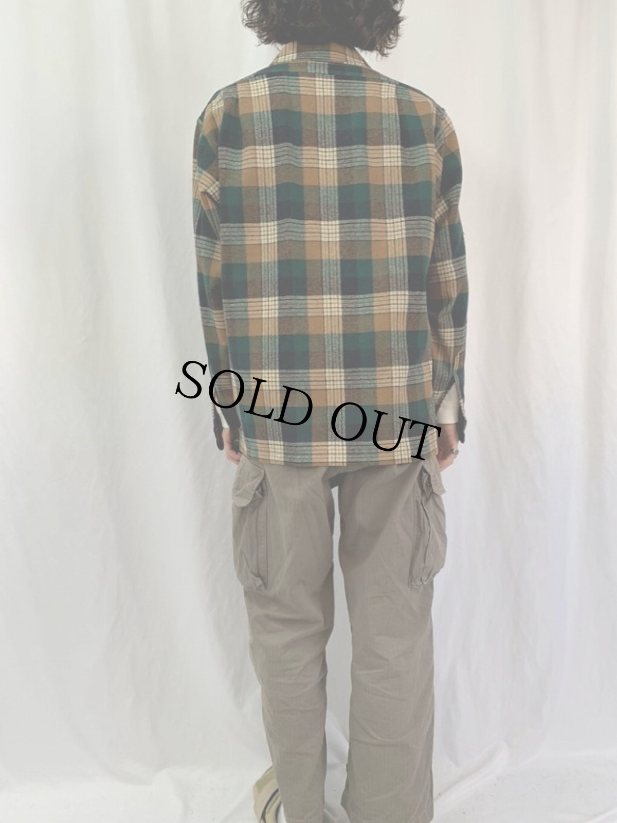 画像4: 70〜80's PENDLETON USA製 チェック柄 オープンカラーウールシャツ L (4)