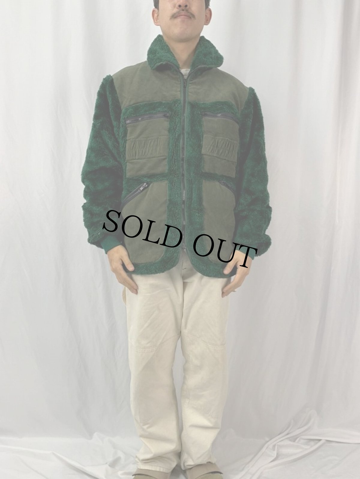 画像2: フェイクファー×フェイクスエード ハンティングジャケット size52 (2)