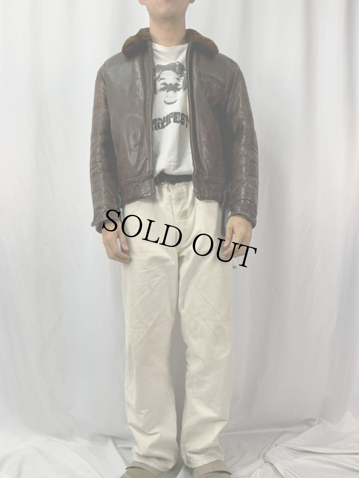 画像2: 50〜60's ボアレザースポーツジャケット (2)