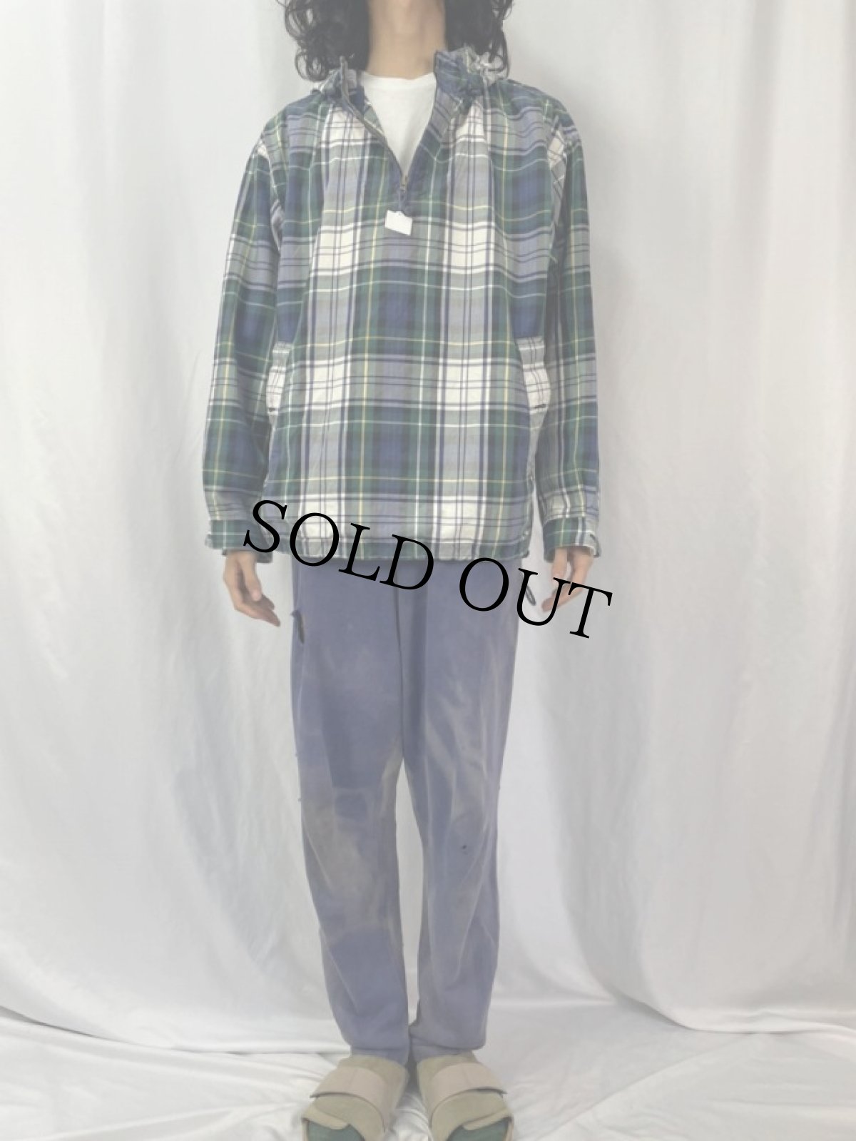 画像2: Eddie Bauer チェック柄 ハーフジップコットンパーカー M (2)