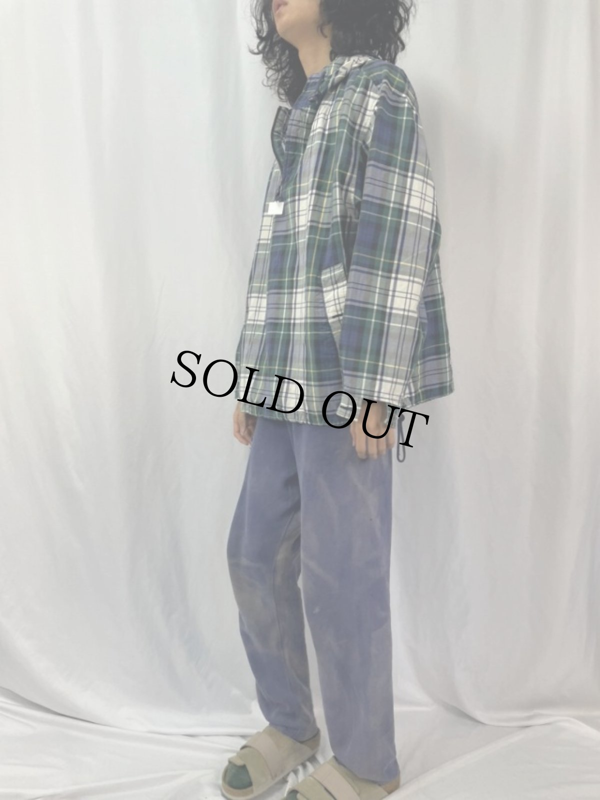 画像3: Eddie Bauer チェック柄 ハーフジップコットンパーカー M (3)