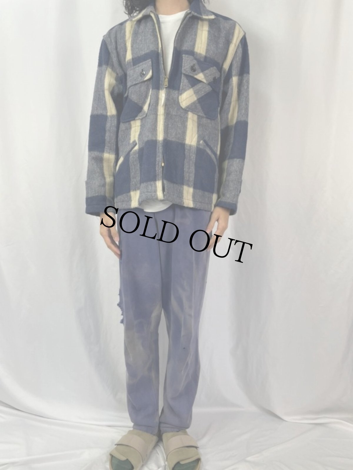 画像2: 70's Sears KINGS ROAD チェック柄 アクリル×ウール シャツジャケットM (2)