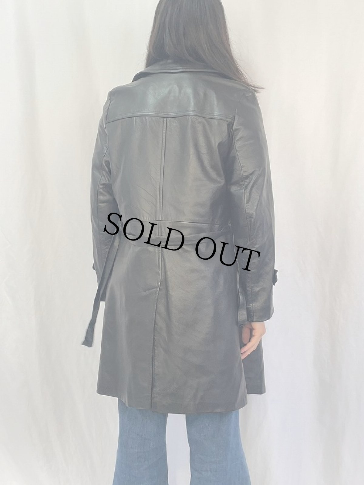 画像4: 70's〜 ベルト付き レザーコート size36 (4)