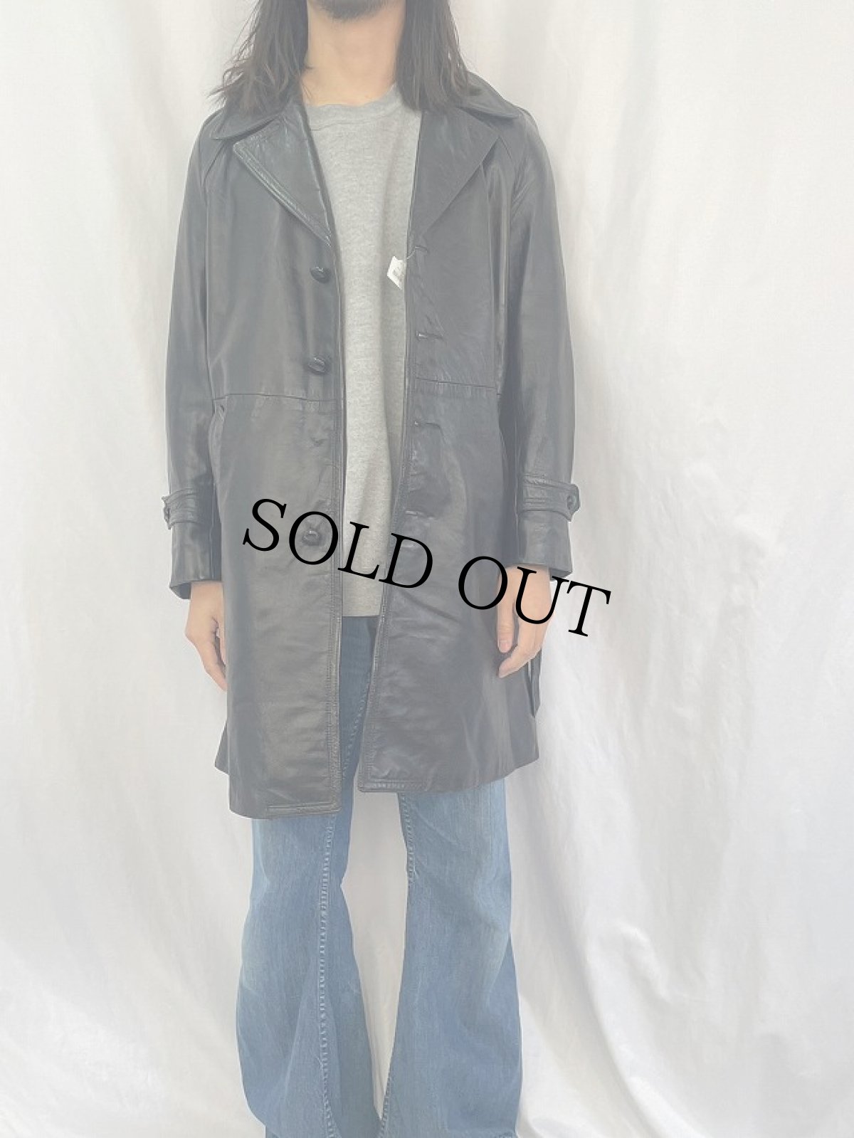 画像2: 70's〜 ベルト付き レザーコート size36 (2)