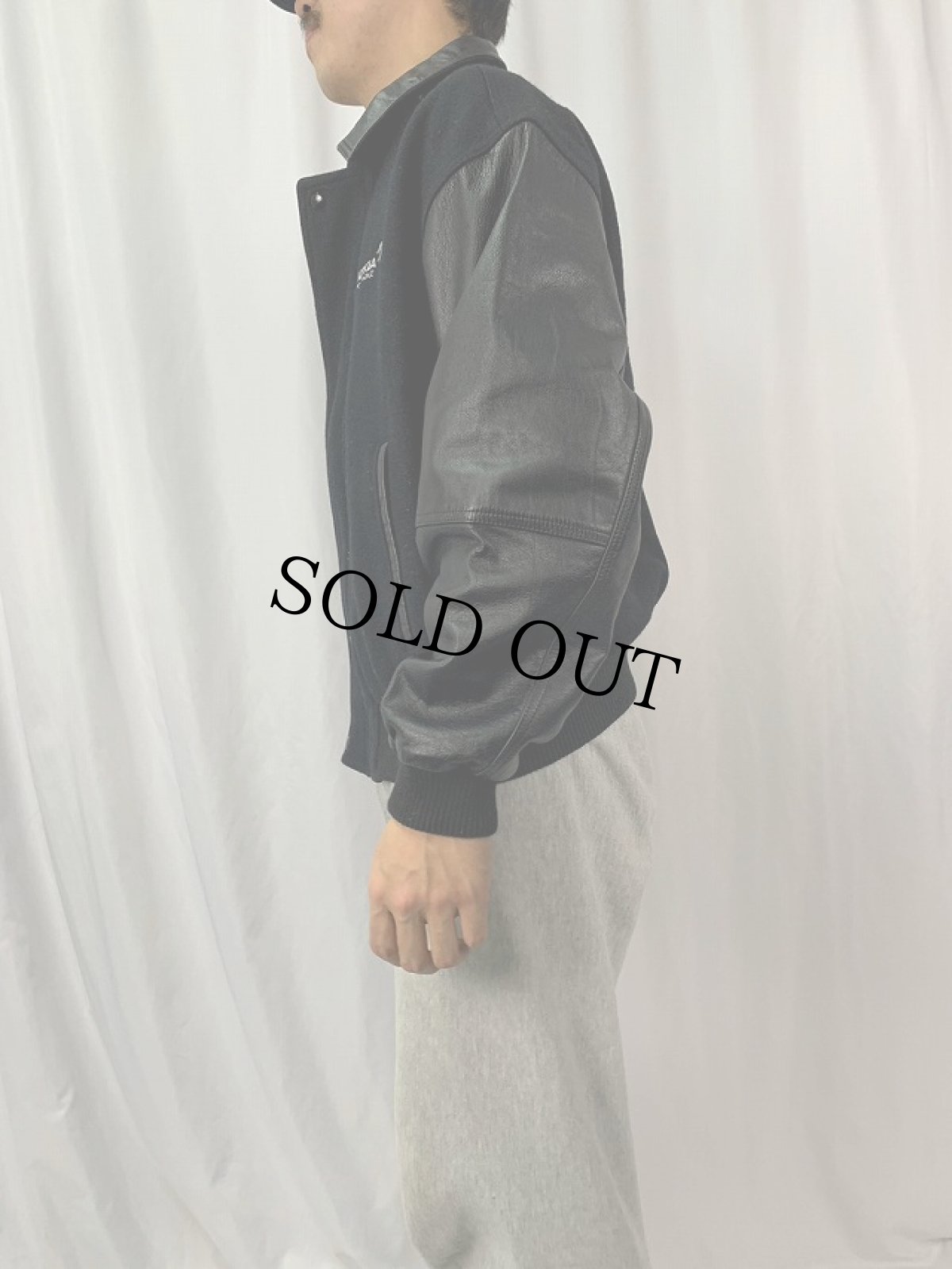 画像4: "NOKIA" 企業ロゴ刺繍 メルトン×レザースタジャン L (4)