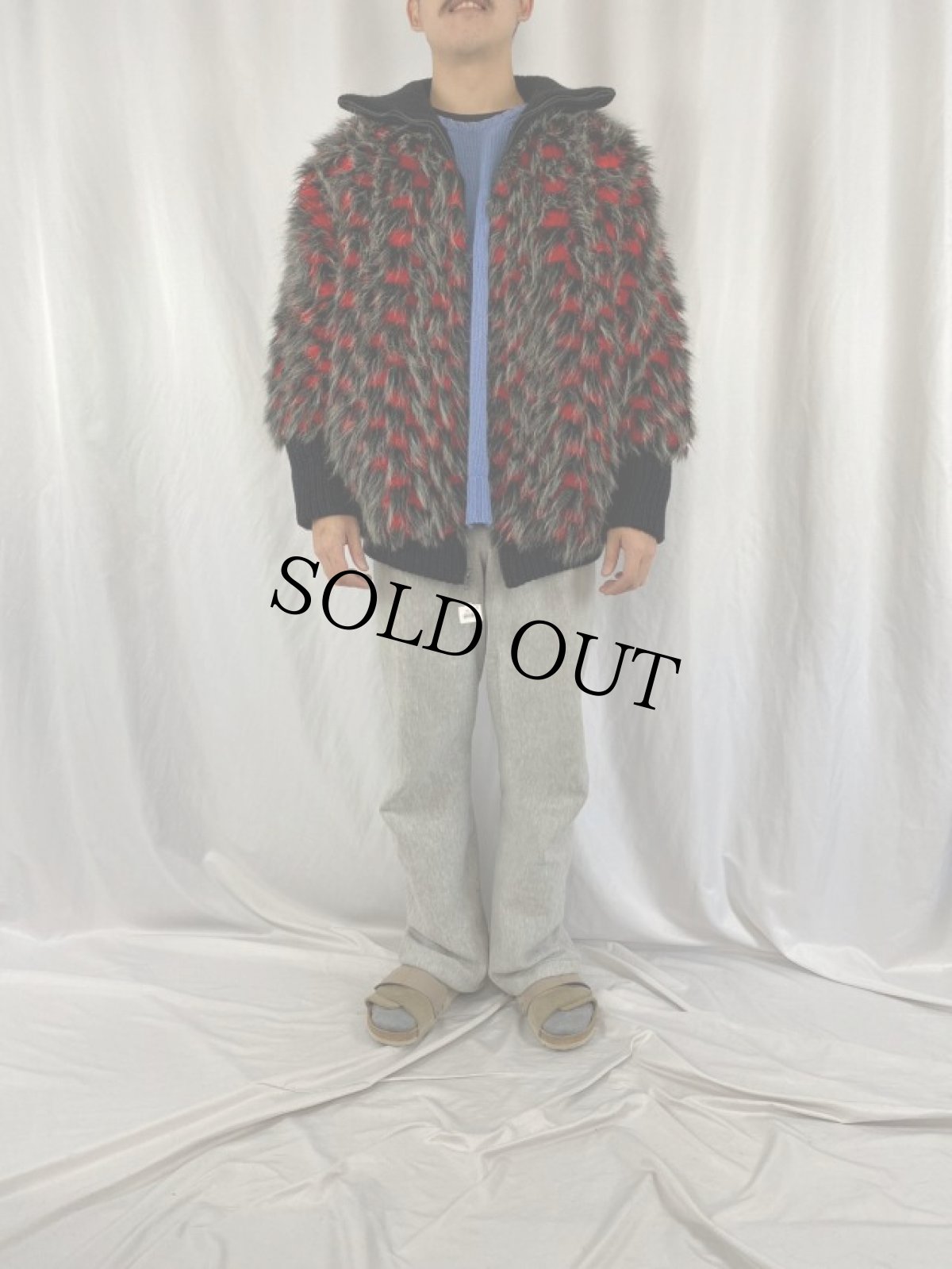 画像2: 80's LIFESTYLE ニット切り替え フェイクファー デザインジャケット (2)