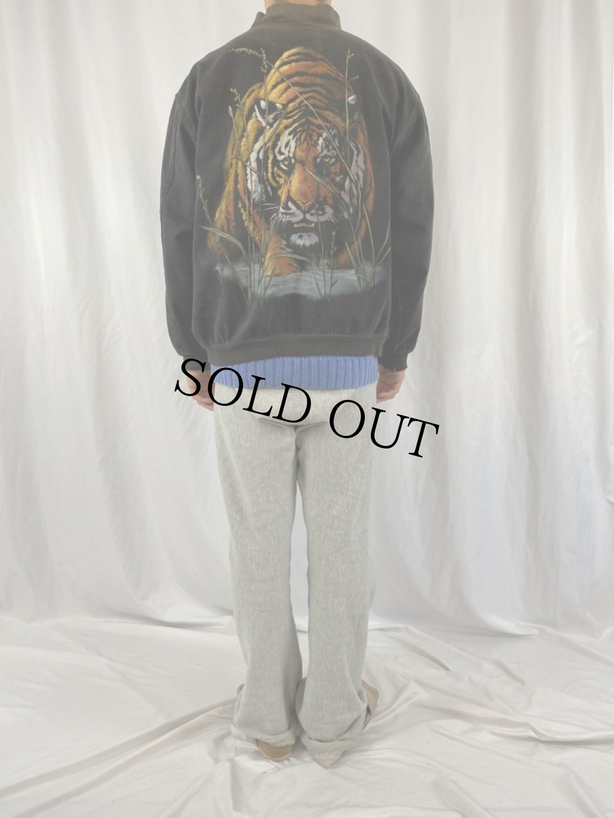 画像4: 90's〜 HARLEQUIN トラ柄 ブラックデニムブルゾン (4)