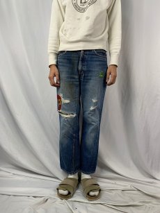 画像2: 70's LEVI'S 517 BIGE 刺繍入り ブーツカットデニムパンツ W31 (2)