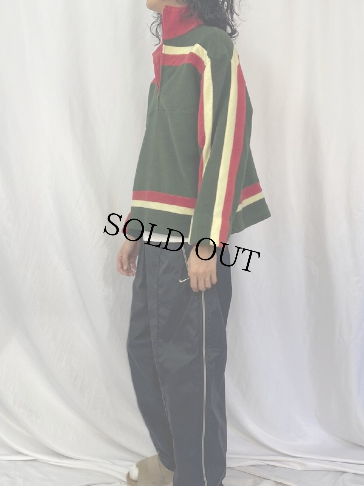 画像3: ボーダー柄 ハーフジップフリースジャケット (3)