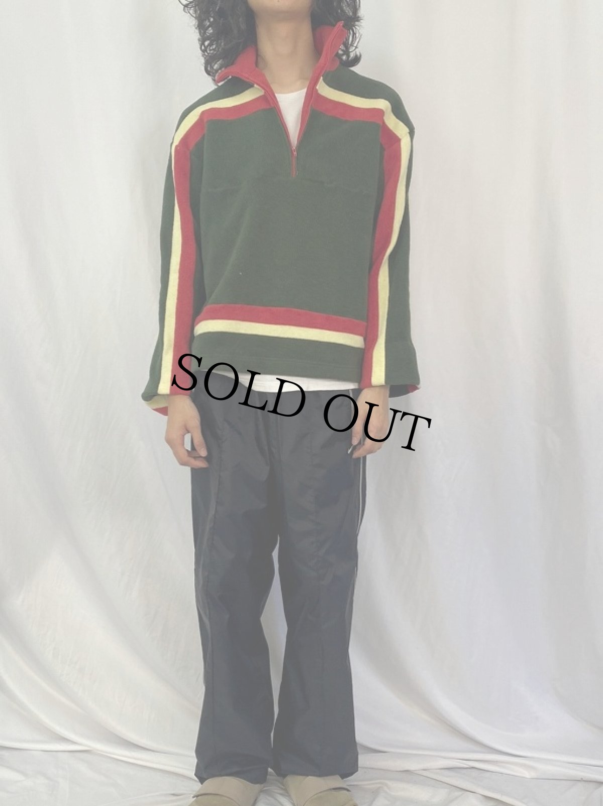 画像2: ボーダー柄 ハーフジップフリースジャケット (2)