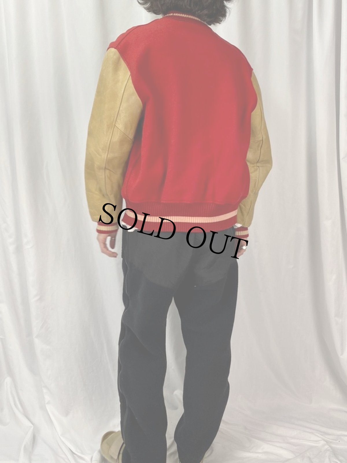 画像4: 50's Whiting ワッペン付き ウール×レザースタジャン SIZE48 (4)