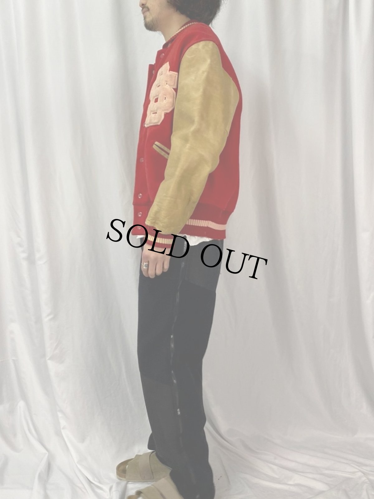 画像3: 50's Whiting ワッペン付き ウール×レザースタジャン SIZE48 (3)