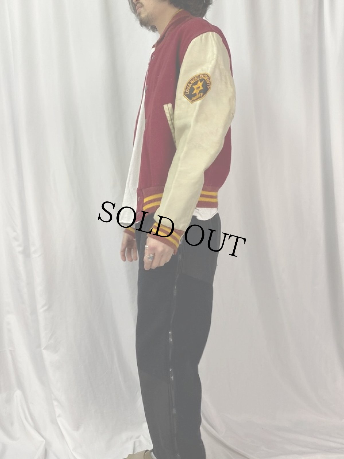 画像3: 70s Golden Bear USA製 パッチ付き ウール×レザースタジャン M (3)