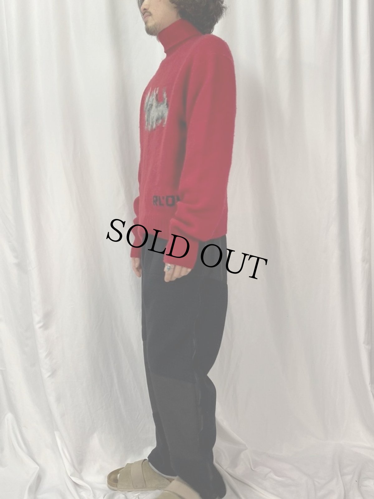 画像3: POLO Ralph Lauren "HAND KNIT" 犬柄 タートルネック ウールニットセーター M (3)