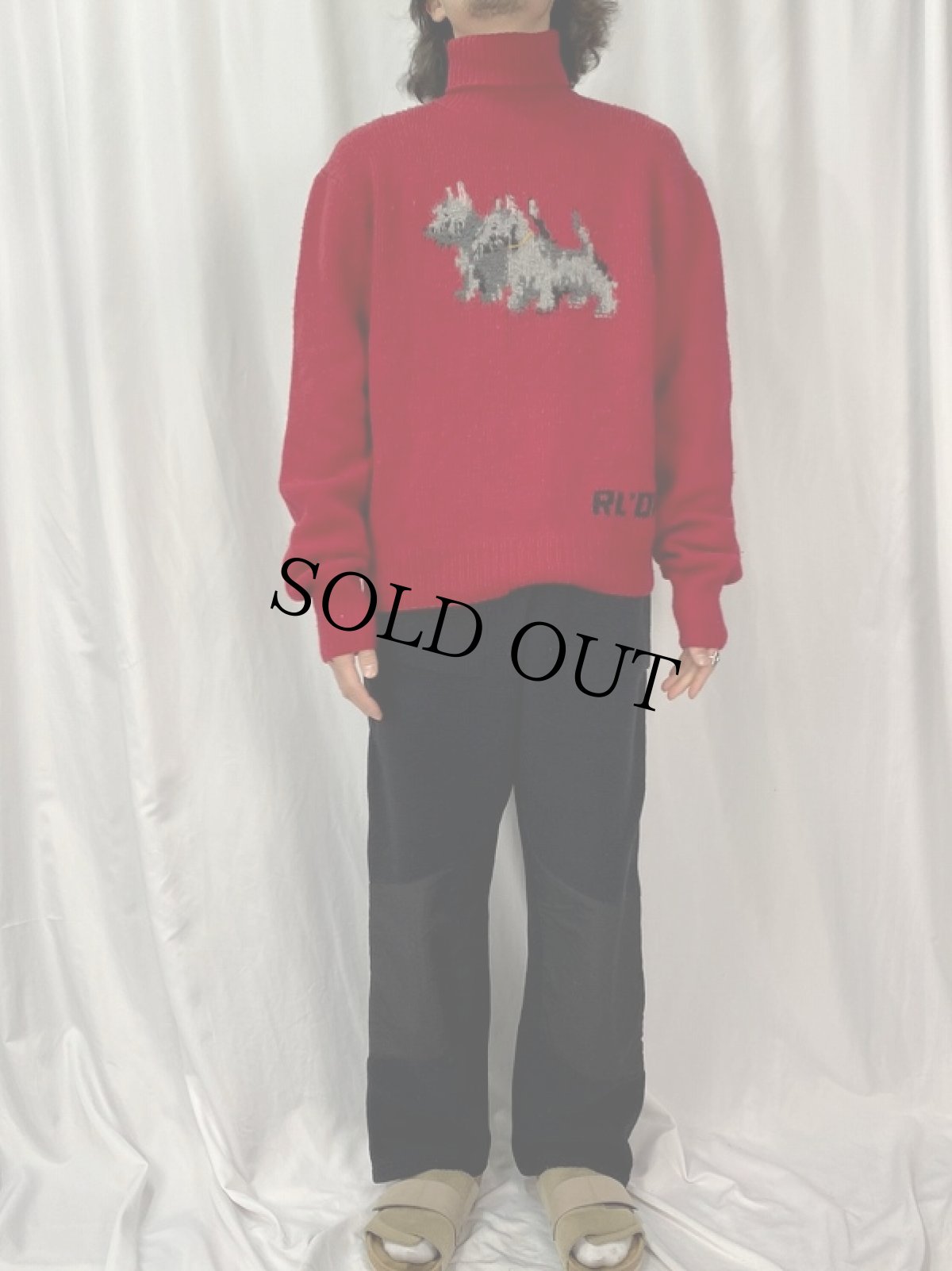 画像2: POLO Ralph Lauren "HAND KNIT" 犬柄 タートルネック ウールニットセーター M (2)