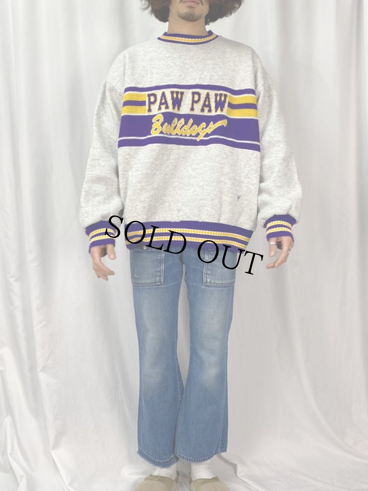 画像2: 90's VARSITY USA製 ニット切り替えスウェット XL (2)