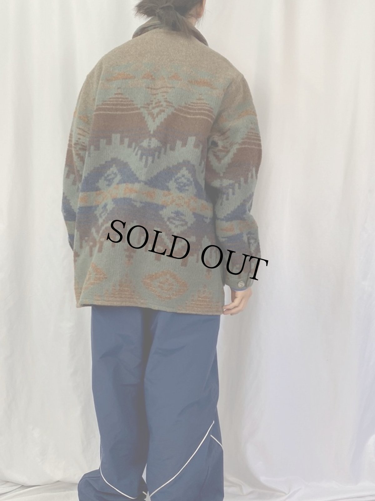 画像4: 80's L.L.Bean ネイティブ柄 コンチョボタン ウールジャケット L (4)