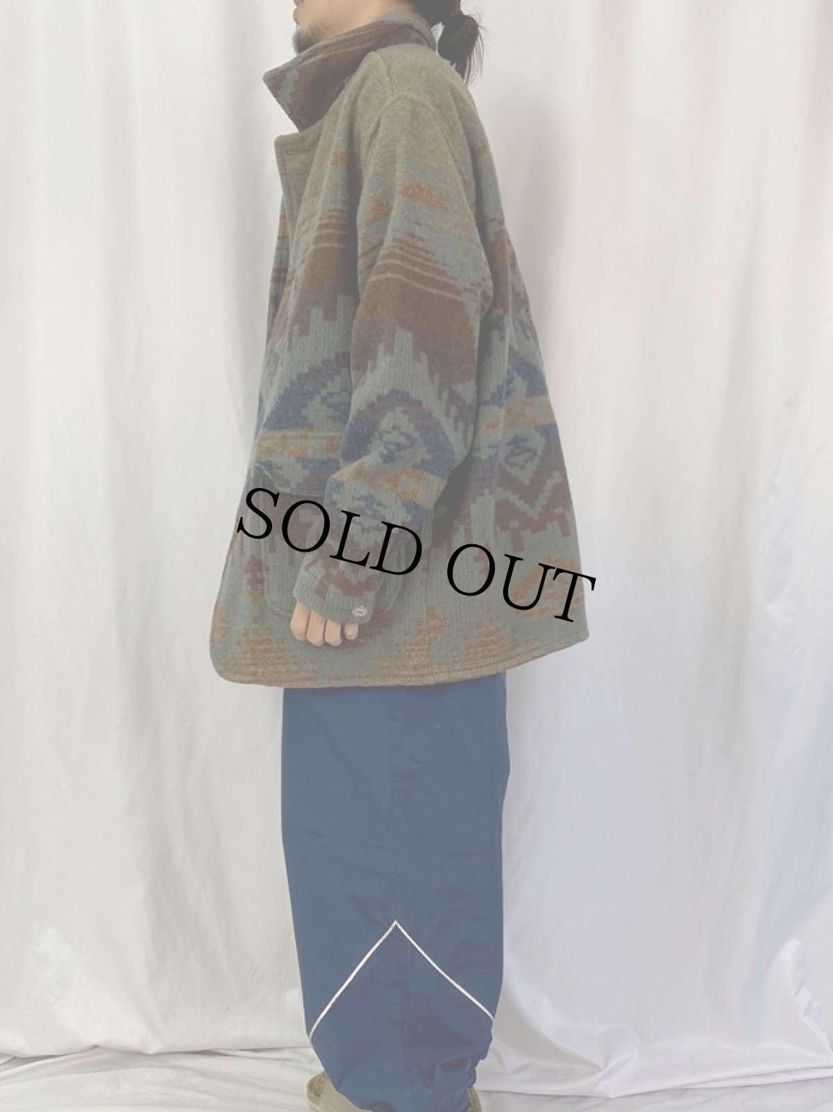 画像3: 80's L.L.Bean ネイティブ柄 コンチョボタン ウールジャケット L (3)