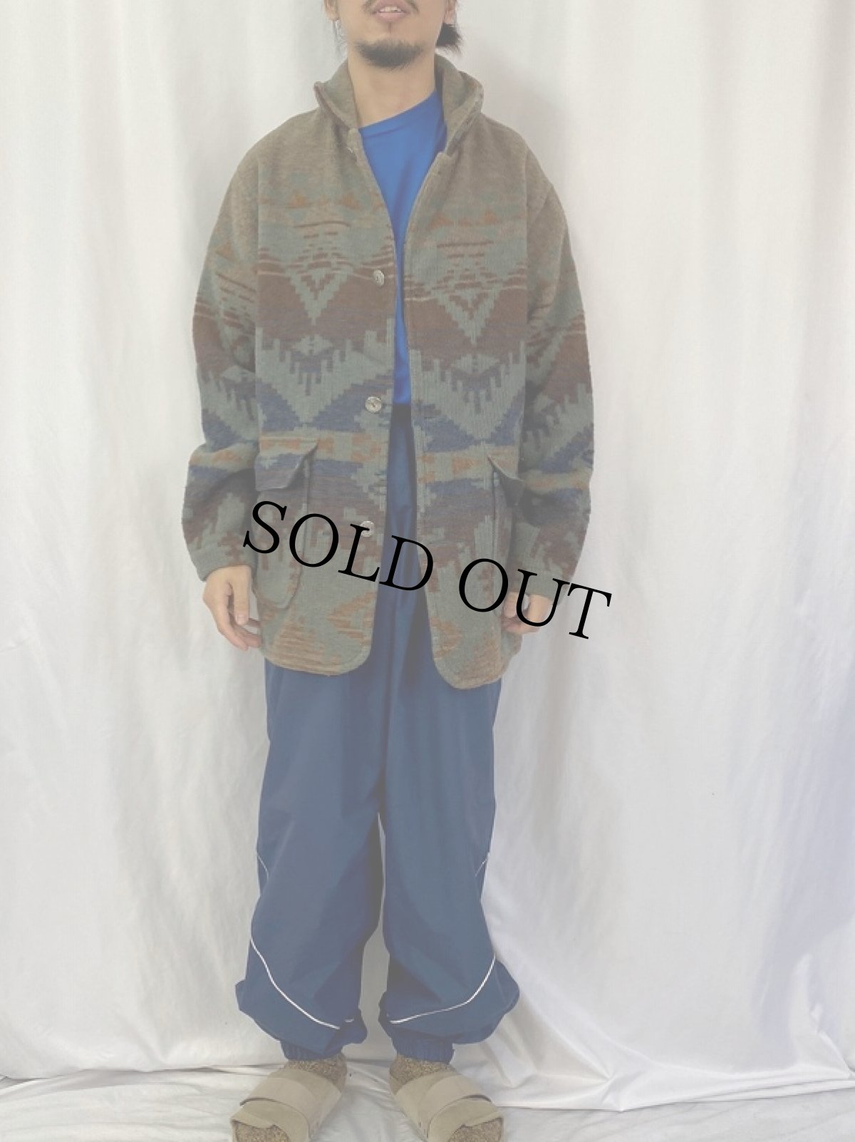 画像2: 80's L.L.Bean ネイティブ柄 コンチョボタン ウールジャケット L (2)