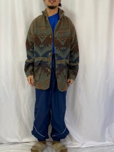 画像2: 80's L.L.Bean ネイティブ柄 コンチョボタン ウールジャケット L (2)