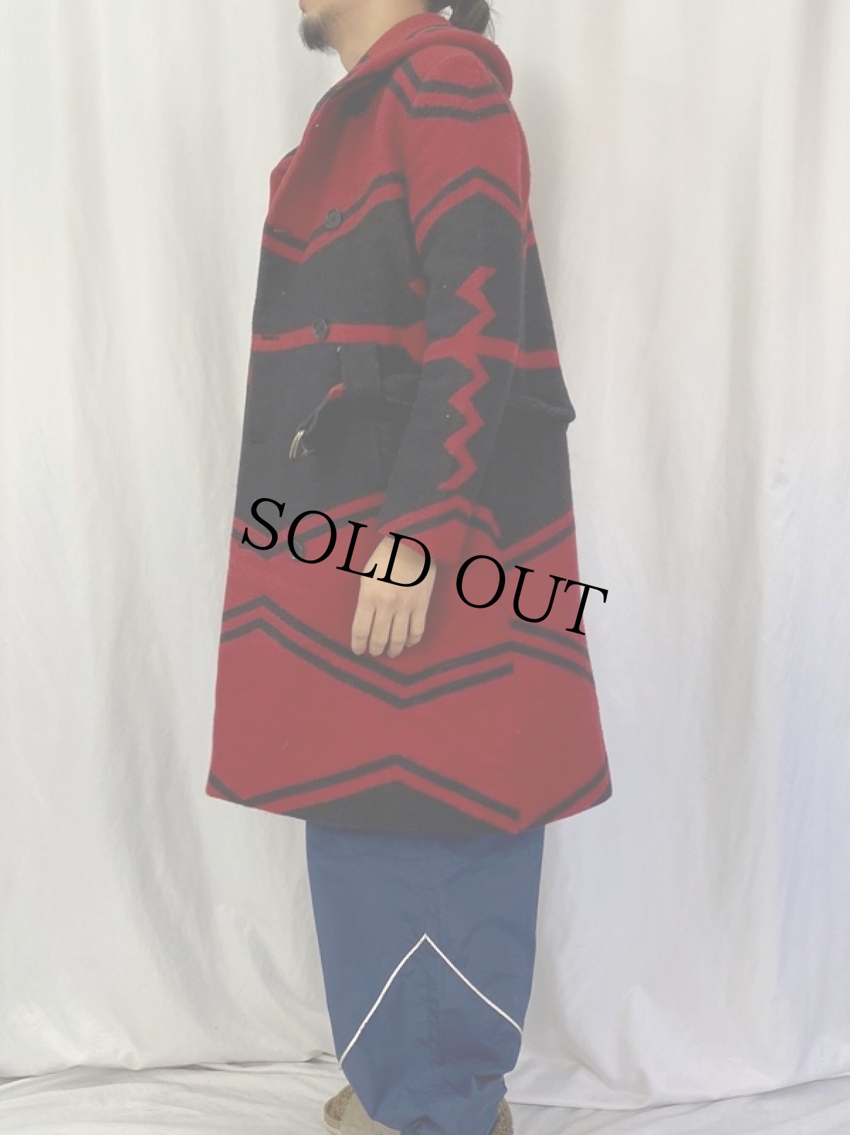 画像3: Ralph Lauren Purple Label USA製 ネイティブ柄 ウールベルテッドコート size6 (3)